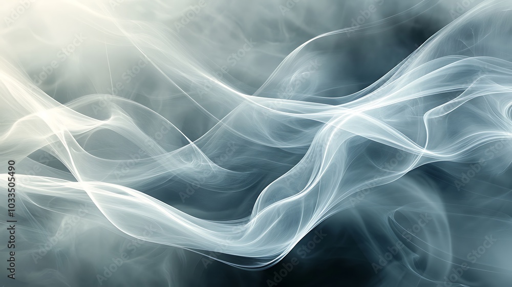 Poster a soft, ethereal depiction of flowing smoke or mist, creating a sense of tranquility and movement in