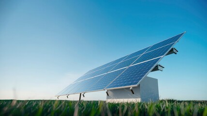 Solar panels are lined up on a dirt field.