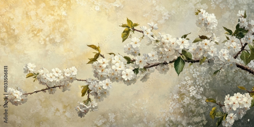 Poster spring branch of the blooming bird cherry tree