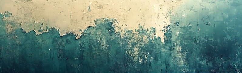 Obraz premium Abstract artwork featuring textured waves in shades of teal, blended with a warm, neutral background.