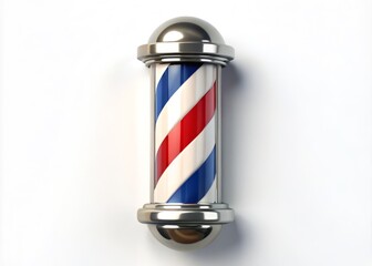 Aerial View of a Classic Barber Shop Pole Against a Clean White Background for Hairdressing and Grooming Related Content