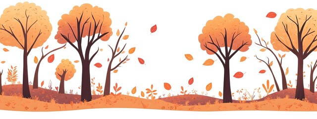Autumn forest, vector illustration, flat design, white background