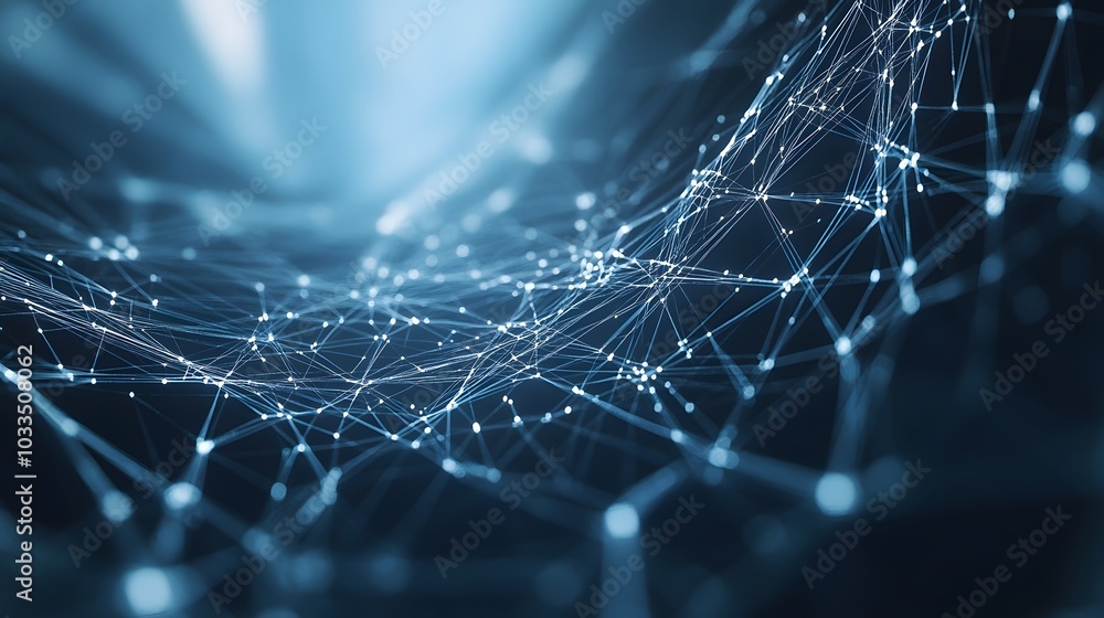 Poster abstract blue digital network with glowing nodes and lines