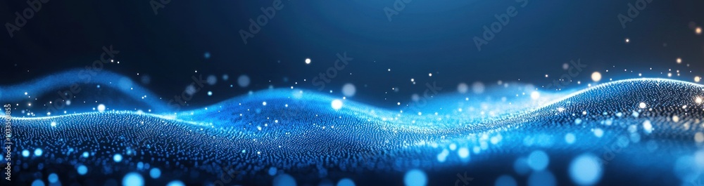 Poster abstract blue light with a wavy texture and bokeh effect.