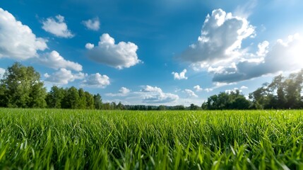 Lush Expansive Green Meadow Stretching to the Distant Horizon   Peaceful Scenic Countryside Landscape with a Serene Idyllic and Flourishing Natural Environment