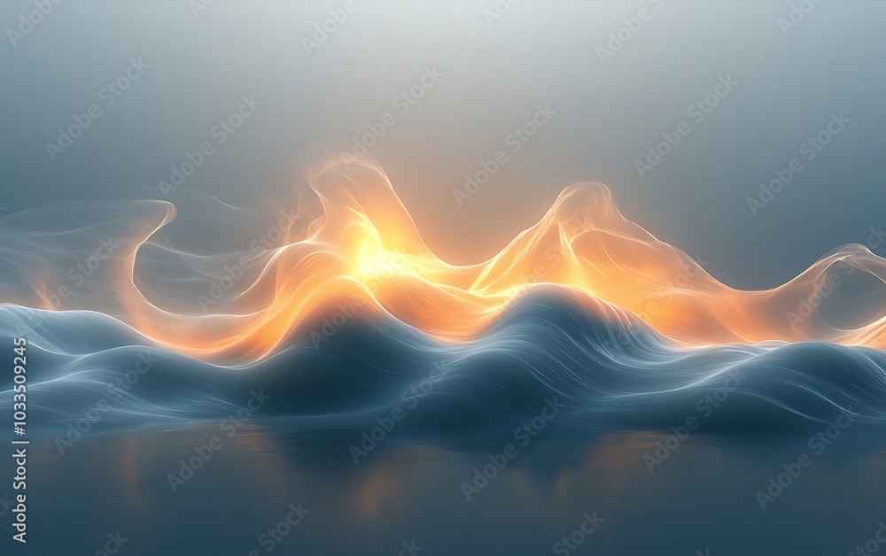 Fototapete An abstract representation of glowing waves, showcasing vibrant colors and serene movement against a soft background.