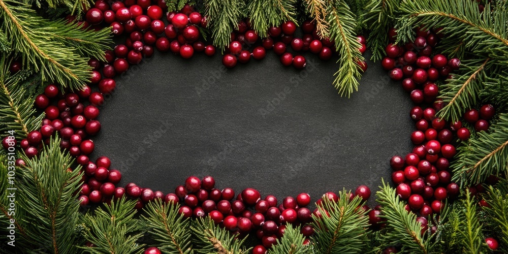 Aufkleber a string of cranberry beads creating a rectangle surrounded by greenery.