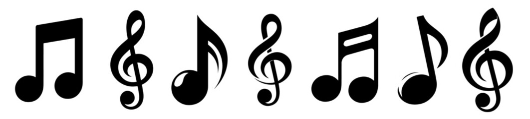black vector collection of violin clefs and notes in artistic line art style © Luka
