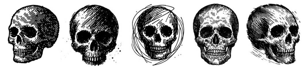 human skull sketch collection in black vector
