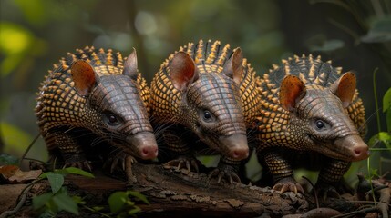 Three African giraffes, including two adults and one younger,