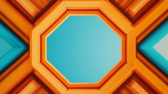 Colorful geometric pattern with an octagonal shape and vibrant colors on a blue background.