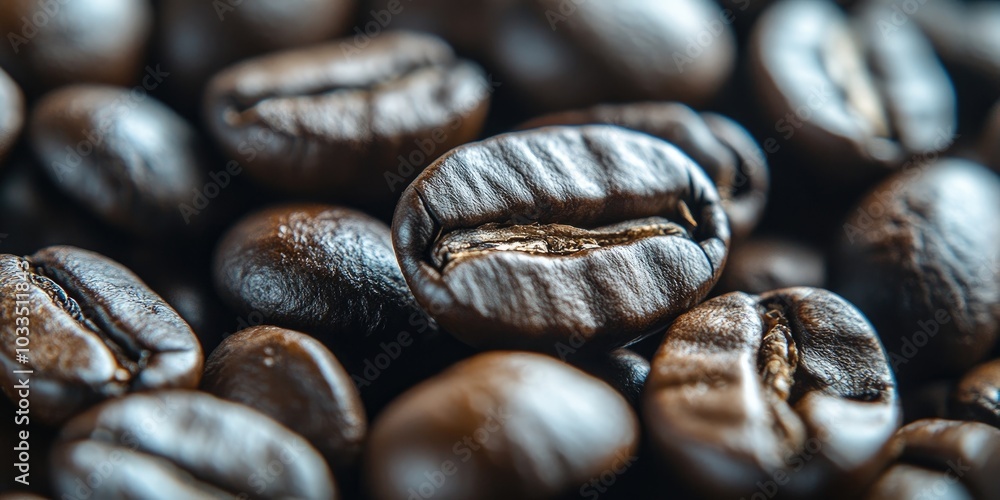 Aufkleber macro close-up background image of roasted coffee beans in contrasting tones.