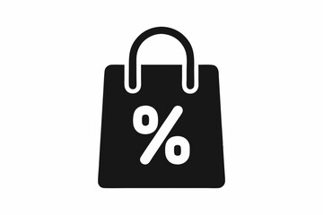 Discount shopping bag icon vector, Modern shop bag silhouette, Shopping bag with discount percentage icon vector
