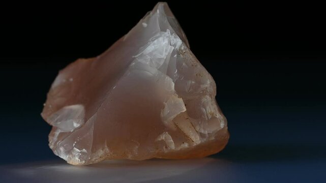 Carnelian (translucent variety of chalcedony - silicon dioxide) sample rotating slowly against a black background.