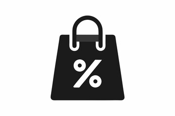 Shopping bag with discount percentage icon vector, Shopping bag vector silhouette
