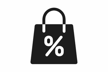 Shopping bag with discount percentage icon vector, Shopping bag vector silhouette
