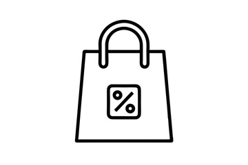 Shopping bag with discount percentage icon vector, Shopping bag vector silhouette
