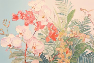 Botanical flower painting pattern.