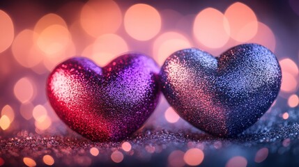 Fototapeta premium Glimmering Hearts in Pink and Purple Sparkle
