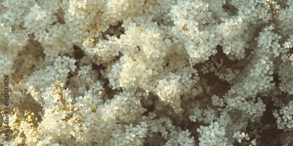 Aufkleber Natural texture of blooming trees. Close-up of flowering trees providing a space for text. Background for a greeting card featuring white flowers and copy space.