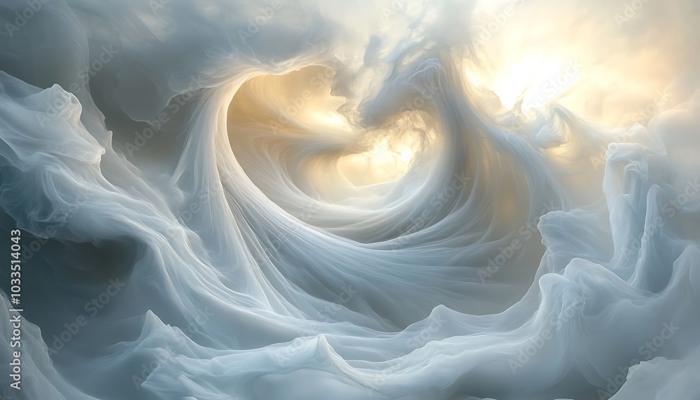 Poster An ethereal swirl of clouds illuminated by soft light, creating a dreamy and serene atmosphere.