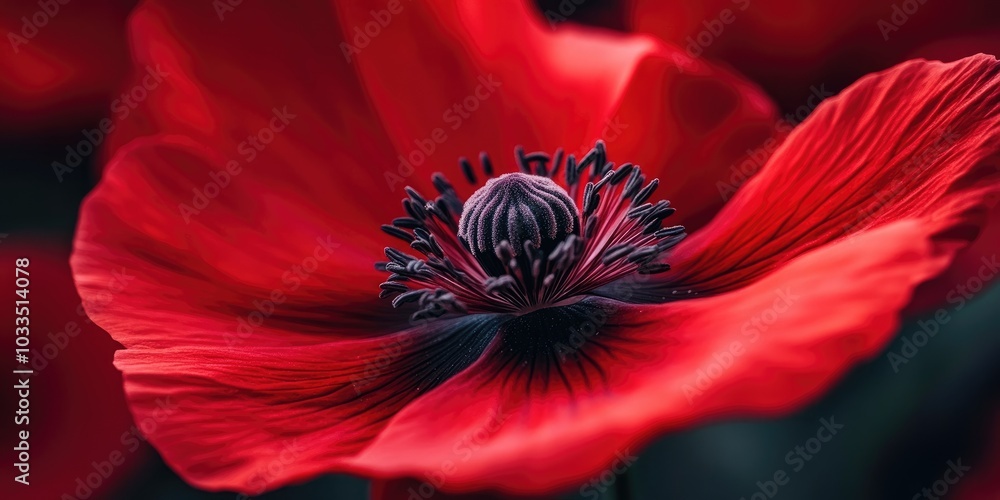 Poster Closeup or macro image of a stunning red opium flower with copyspace.