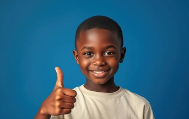 Excited young boy giving thumbs up