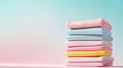 Neatly Stacked Colorful Pile of Soft Fabrics