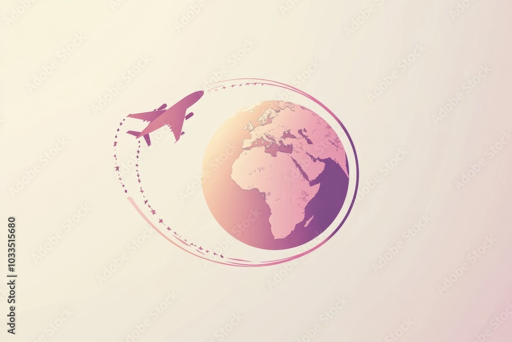 Aufkleber a globe design features an airplane creating a trail, embodying the essence of international travel 