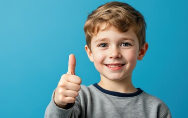 Cheerful child with enthusiastic thumbs up