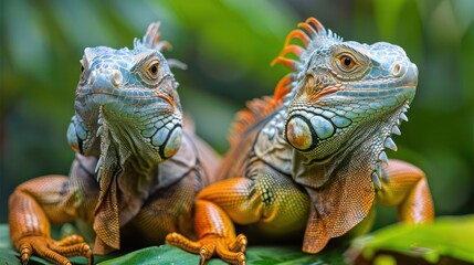 Fototapeta premium A captivating comparison of a bearded dragon with striking differences in coloration.