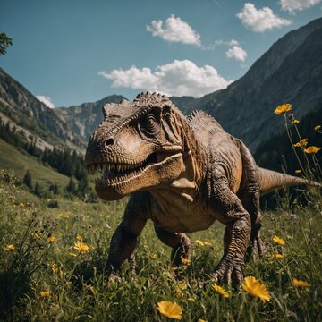 Fototapeta dinosaur in the mountains 