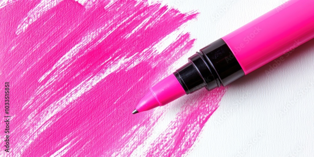 Aufkleber bright electric fluorescent neon pink felt tip pen marker highlighter painting a large horizontal ba