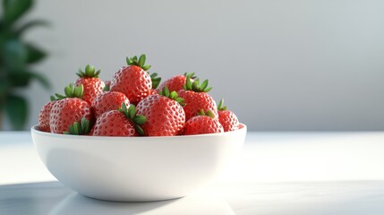 Fresh Strawberries in a White Ceramic Bowl
