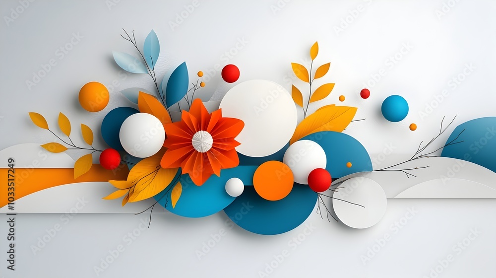 Poster symmetrically arranged paper cut geometric shapes in a modern abstract composition creating a stylis