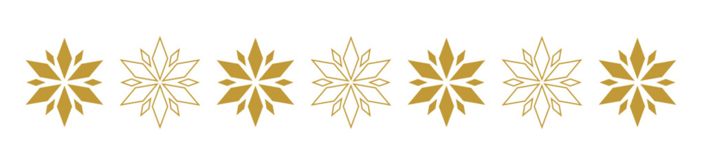 Gold snowflakes Christmas border. Vector illustration.