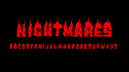 fire font, red gothic flaming lettering typeface vector design alphabet