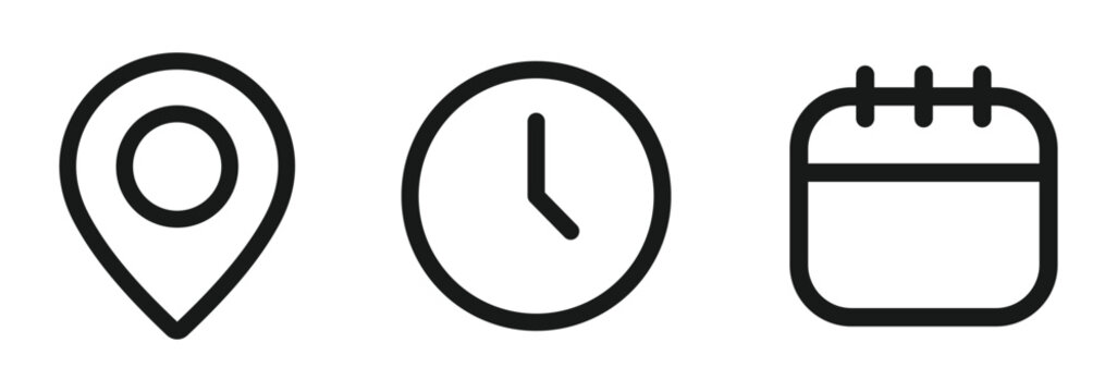 Date,  time and  location icons.. Event message icon