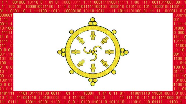 Binary code on flag of Sikkim. Program source code or Hacker concept on Sikkimese flag. Sikkim digital technology security, hacking or programming