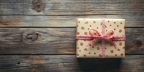 Fototapeta premium Christmas gift box placed on a wooden table.