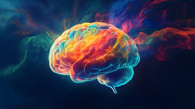 Abstract Brain with Vibrant Color Swirls