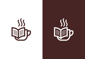 coffee and notepad logo design template, coffee cup logo and notepad symbol in line style, simple coffee and notepad logo vector