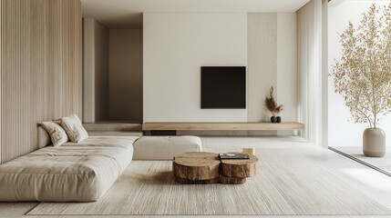 Scandinavian-inspired minimalist interior with natural materials and subtle tones