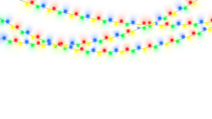 christmas lights on transparent background, holiday and new year colorful  string lights isolated design element