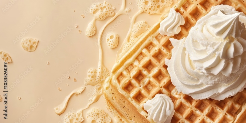 Poster sweet waffle backdrop with cream. area for text or design.