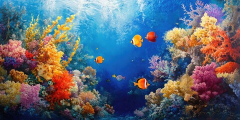 Fototapeta premium Sea, coral, and fish.