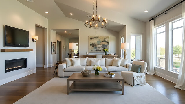 The interior design of this home showcases a perfect blend of style and functionality in its spacious layout.