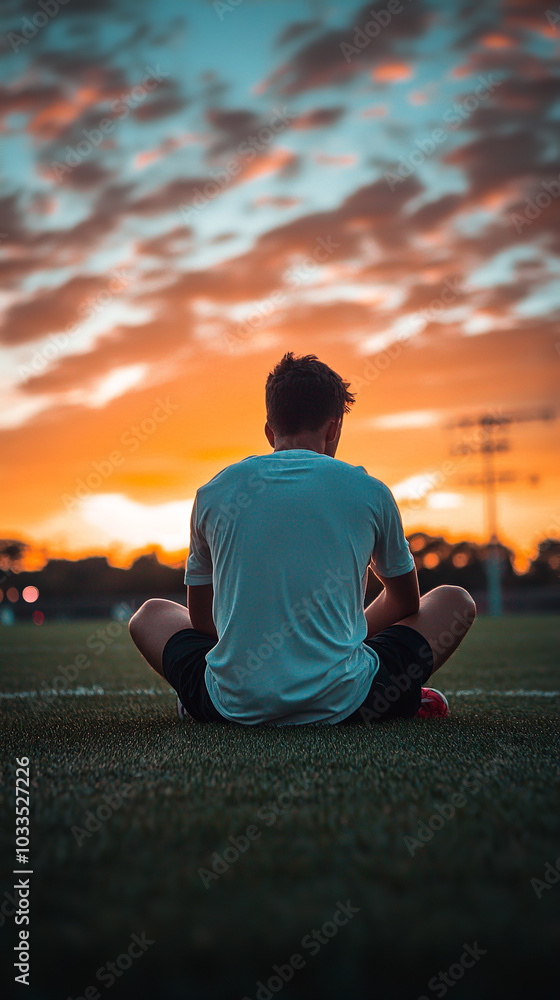 Poster Solitary Athlete Expressing Anger After Losing Game at Sunset  