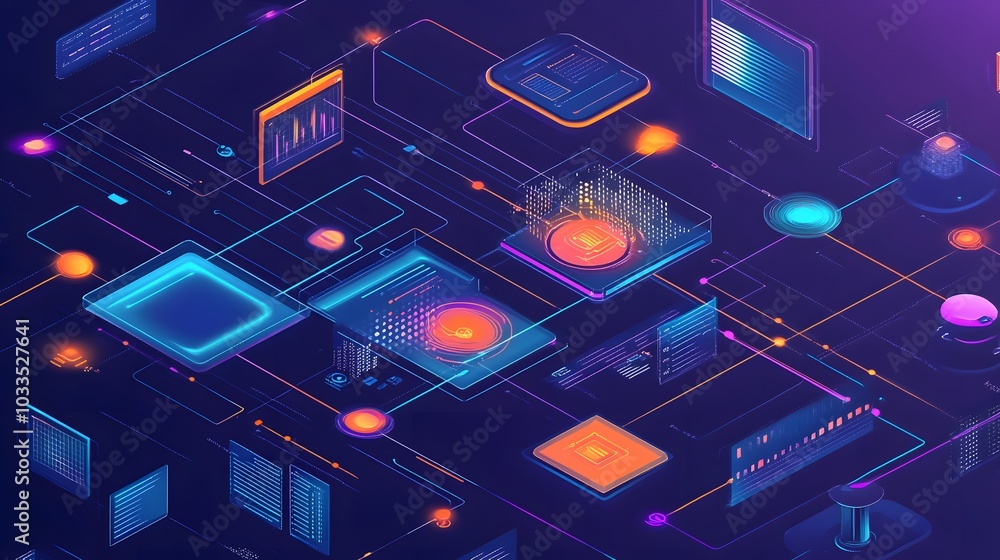 Aufkleber abstract futuristic technology network with colorful interfaces