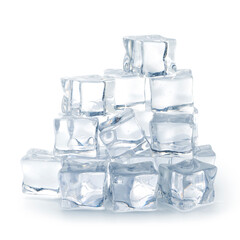 Pile of ice cubes isolated on white background, Artificial acrylic ice cubes, Clipping path